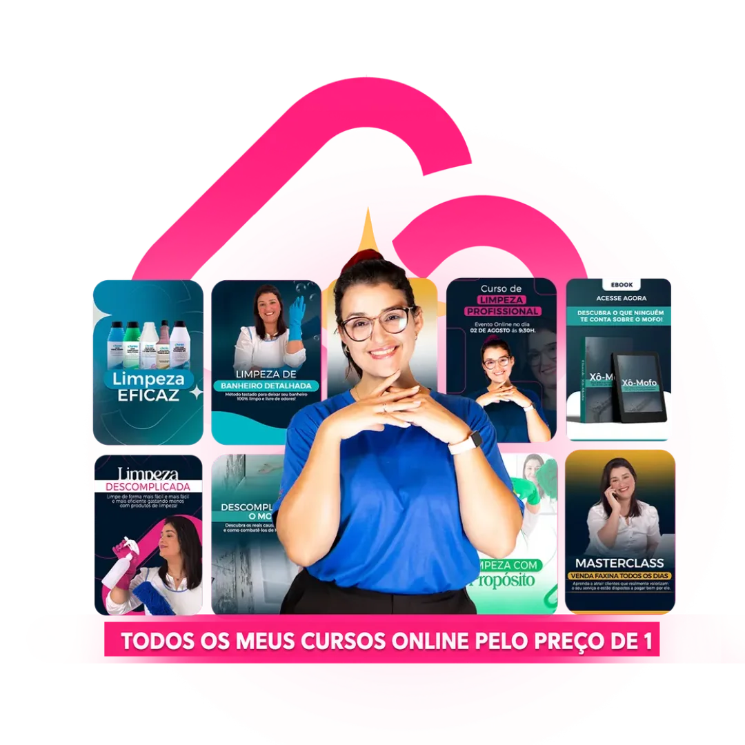 Bruna Masalai com a colagem dos cursos do Clean Club